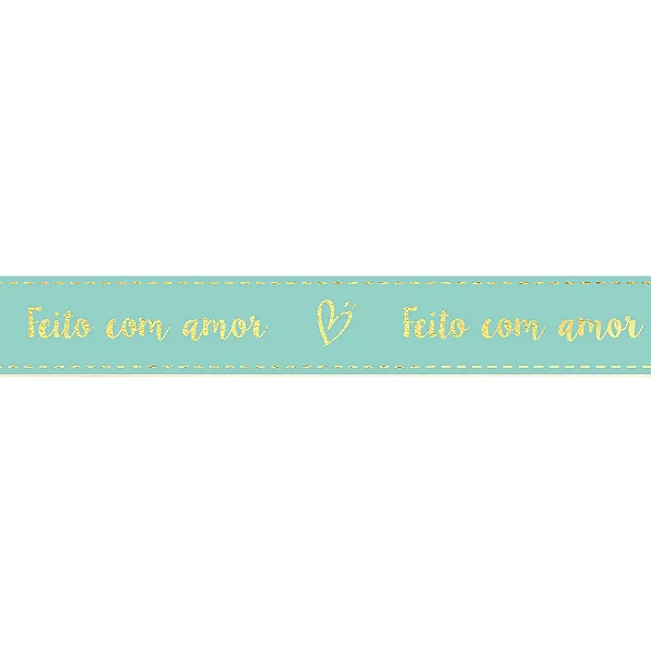 Fita Decorativa Cetim Estampado Feito Com Amor 15mmx30m Verde Água - 1 Un