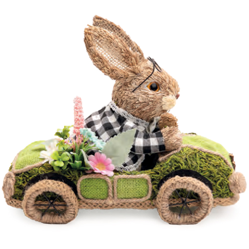 Coelho Decorativo no Carro Grama Fazendinha 23x15x30cm - 1 Un