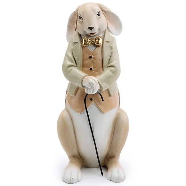 Coelho Decorativo de Resina com Smoking e Bengala 31cm - 2 Un