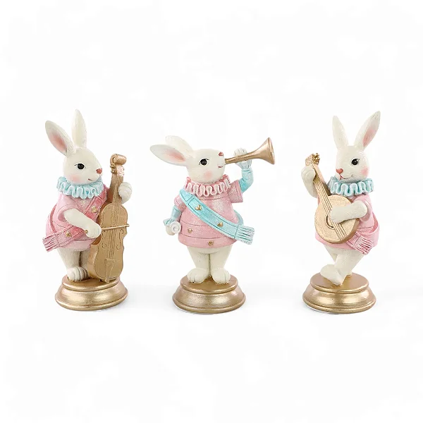 Coelho Decorativo de Resina com Instrumentos Pastries 16,5cm - 3 Un