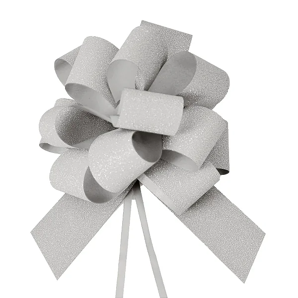 Laço Pronto Glitter 30mm Liso Prata - 10 Un