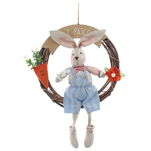 Guirlanda Decorativa Coelho Feliz Páscoa Azul/Rosa Patchwork 53cm - 1 Un