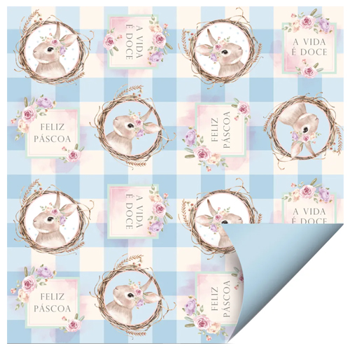 Folha Poli Páscoa Dupla Face Coelha Serena Azul 69x89cm - 25 Un