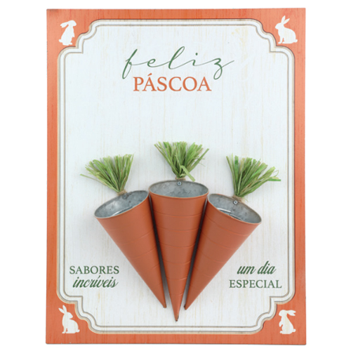 Placa Decorativa de Madeira com Cenouras Quadrinhos 53x40x11xm - 1 Un