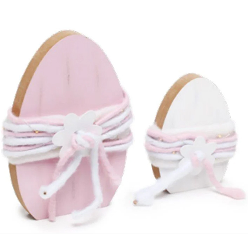 Ovo Decorativo de Madeira Branco e Rosa com Led Bright - 2 Un
