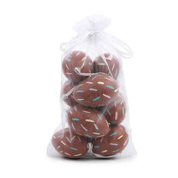 Ovo Decorativo de Galinha no Saco de Organza Chocolate - 1 Jogo com 9 Un