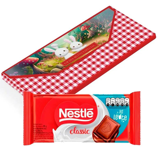 Lembrancinha de Páscoa - Kit Caixa Doce Cartinha Contos de Páscoa c/ Barra de Chocolate Nestlé Classic 80g - 1 Un
