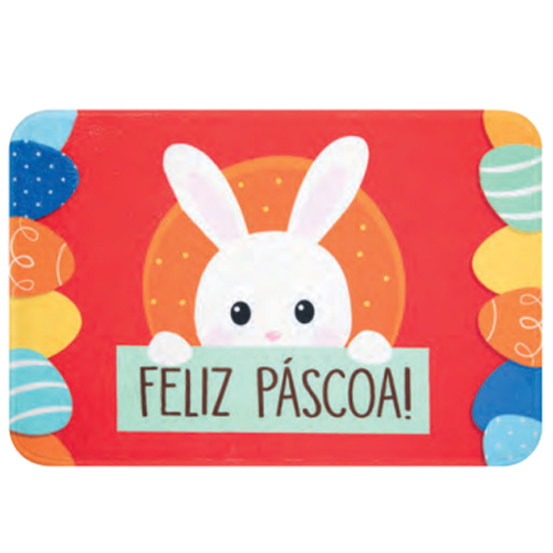 Tapete Coelho Feliz Páscoa Branco/Vermelho 60x40cm - 1 Un