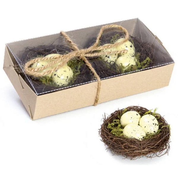 Ninho de Rattan com Ovos Rustic Marrom 8x8x5cm - 2 Un