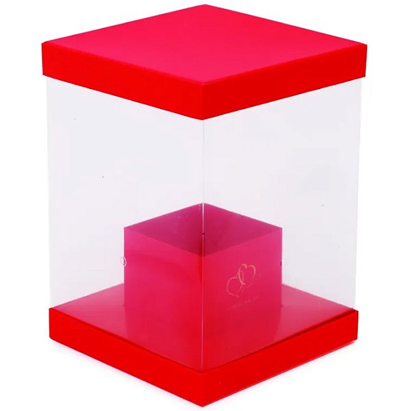 Caixa Quadrada com Tampa Liso 20x20x28cm Vermelho - 1 Un