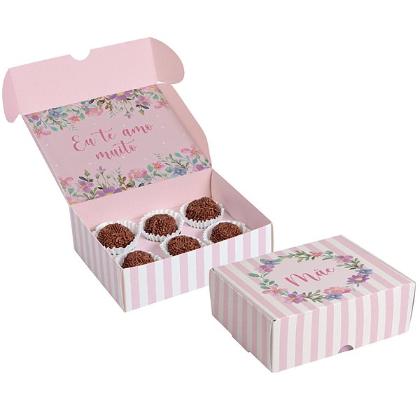 Kit Caixa Para 4 Brigadeiros/Bombons Melhor Mãe 9x9x4,5cm - 10 Un