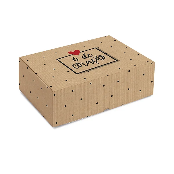 Kit Caixa Retangular Realce É de Coração G 30x20x11,5cm - 10 Un