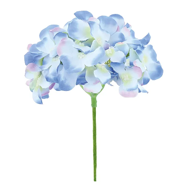 Flores Decorativas Permanentes - Hortênsia com Haste 46cm Azul/Verde - 6 Hastes