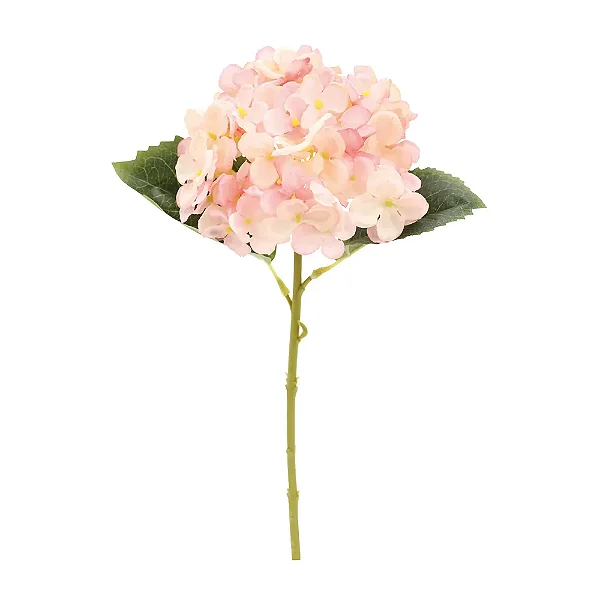 Flores Decorativas Permanentes - Hortênsia com Folhas 37cm Rosa/Verde - 6 Hastes