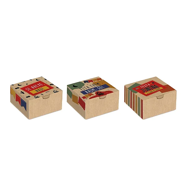 Caixa Divertida Para 4 Doces Junina Kraft Sort 8,5x8,5x3,5cm - 10 Un