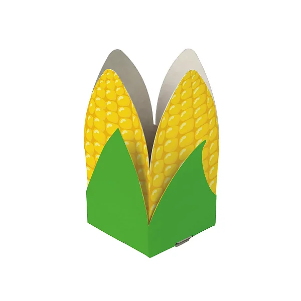 Caixa Para Pipoca Arraiá Bão Demais Espiga de Milho 7,5x7,5x10cm - 10 Un