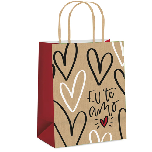 Kit Sacola de Papel Eu Te Amo M 26x19,5x9,5cm - 10 Un