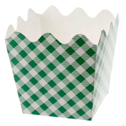 Cachepot de Papel Dobrável Xadrez Junina 9x9cm Verde - 8 Un
