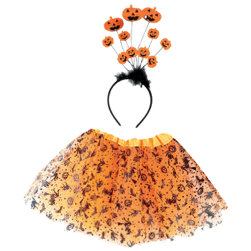 Kit Tutu Fantasia Halloween Infantil - Abóboras - 2 Peças
