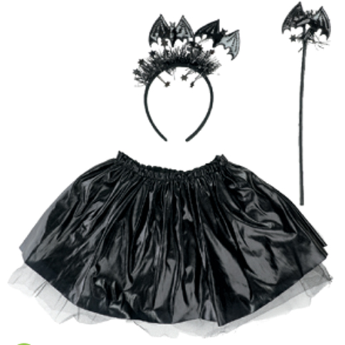 Kit Tutu Fantasia Halloween Infantil - Morcegos Preto - 3 Peças