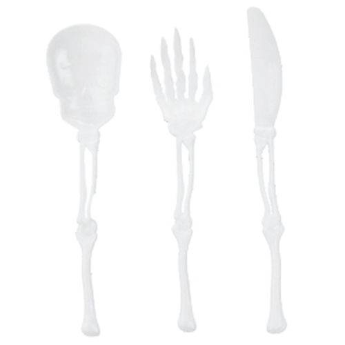 Talheres Plástico Esqueleto Branco 18cm - 12 Un