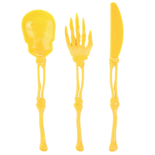 Talheres Plástico Esqueleto Laranja 18cm - 12 Un