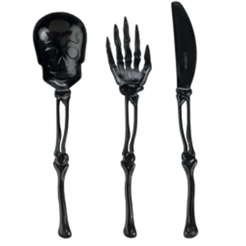 Talheres Plástico Esqueleto Preto 18cm - 12 Un