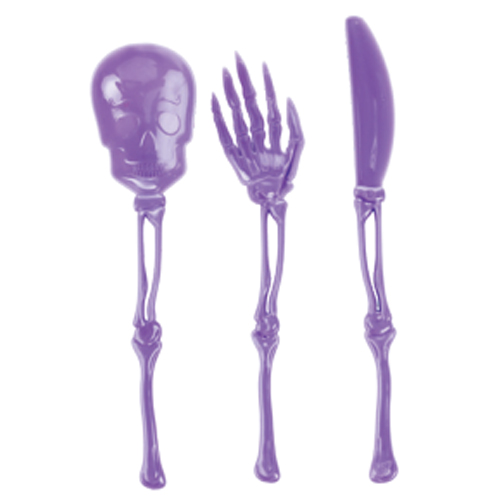 Talheres Plástico Esqueleto Roxo 18cm - 12 Un