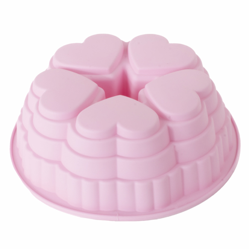 Forma de Silicone Redonda Corações Rosa 22,5x22,5x9cm - 1 Un - Cromus Allonsy