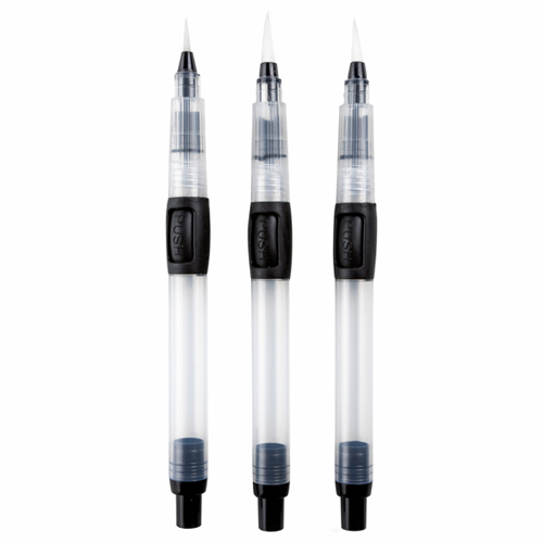 Pincel Caneta com Reservatório e Dispositivo Redondo Preto - Jogo com 3 Un - Cromus Allonsy