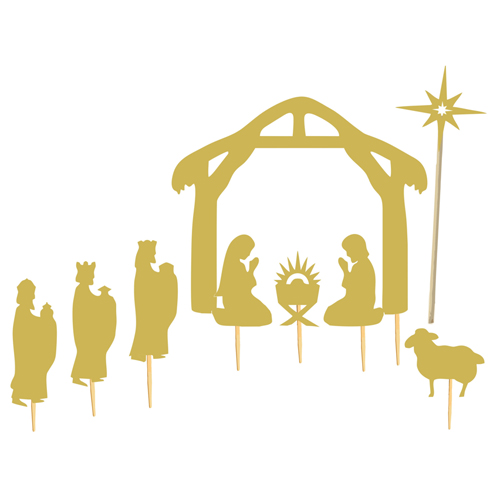 Kit Decorativo de Mesa ou Bolo Presépio de Natal Dourado - 12 Un