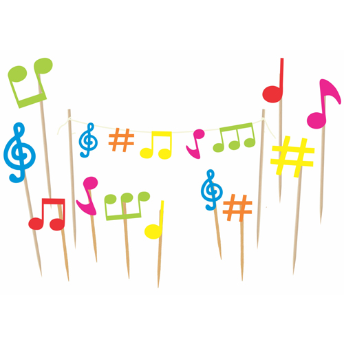 Kit Decorativo de Mesa ou Bolo Notas Musicais Color - 12 Un