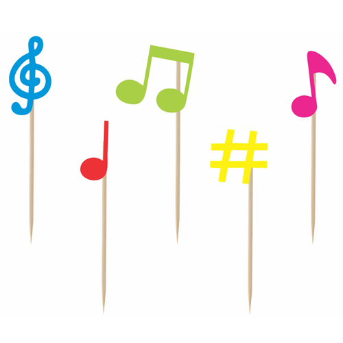 Palito Decorativo Notas Musicais Color M - 5 Un