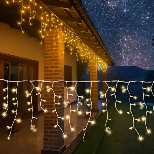 Cascata de Led com 400 Lâmpadas 10 Metros Tomada M/F Branco Quente - 110 Volts
