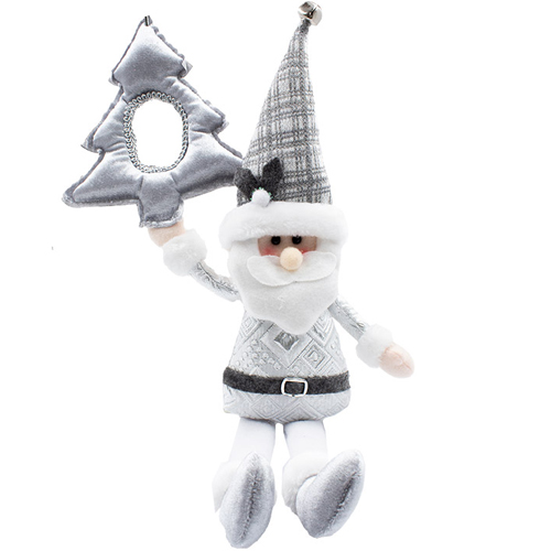 Enfeite Papai Noel em Tecido Luxo 50x10cm Prata - 1 Un