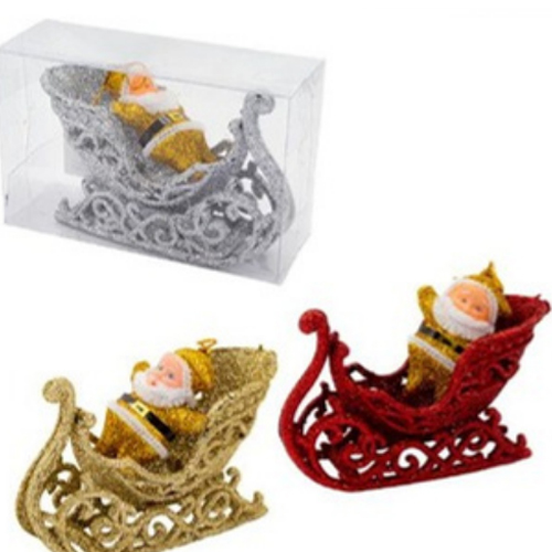 Enfeite Papai Noel Natalino no Trenó 11x4cm Cores Variadas - 1 Un