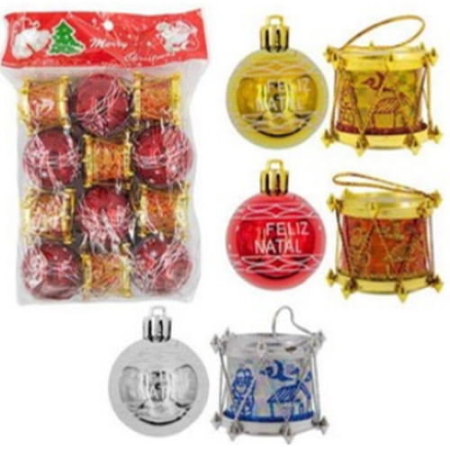 Enfeites Natalino Cores Sortidas 5cm - Kit com 12 Peças