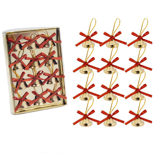 Enfeites Natalino Sinos com Laço - Kit com 12 Peças