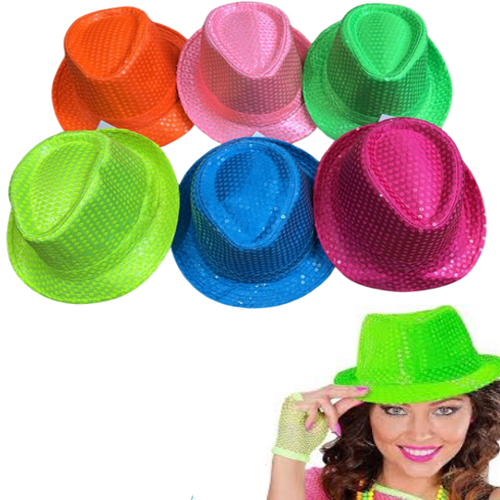 Chapéu Tecido Neon Com Paetê - Para Festas