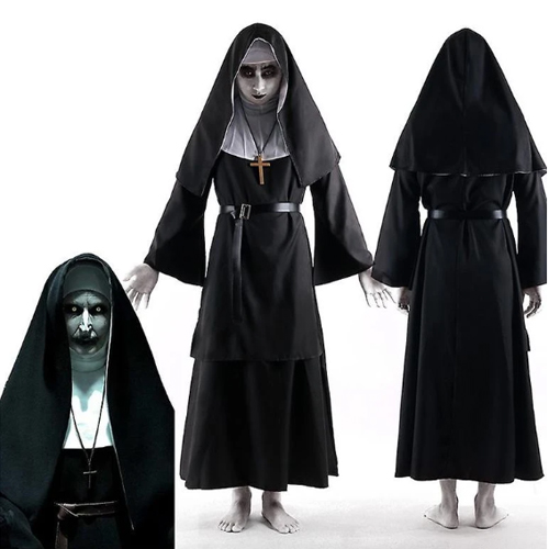 Fantasia Adulto Freira Luxo em Tecido Cetim e Bember