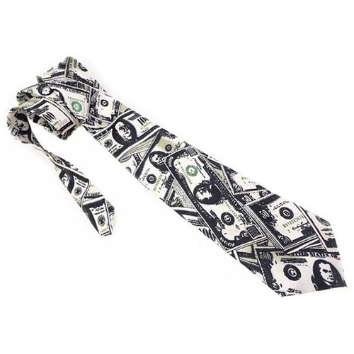 Gravata Longa de Estampa de Dolar Luxo em Cetim
