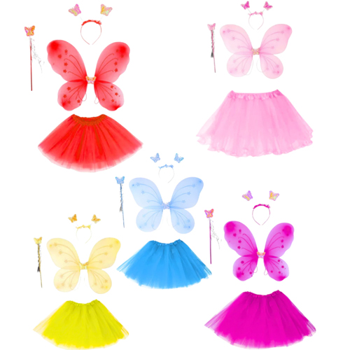 Kit Para Fantasia Asa, Saia de Tule, Tiara e Varinha Luxo - Cores Variadas