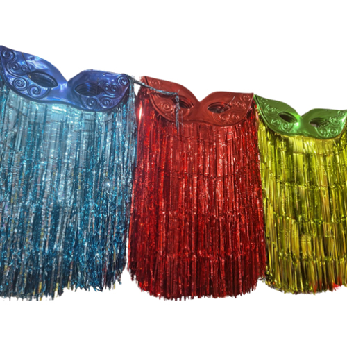 Máscara Decorativa Grande com Rafia 70x30cm - Para Festas