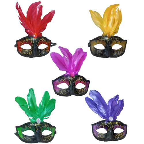 Máscara Veneza com Pena e Glitter - Para Festas