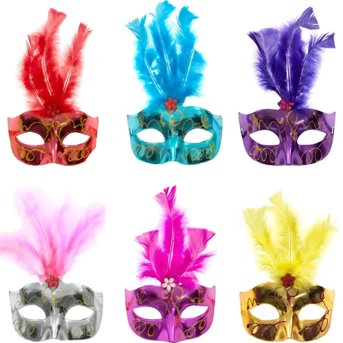 Máscara Veneza Pluma com Glitter Desenhada - Para Festas