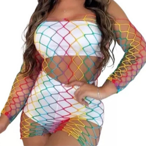 Vestido Arrastão Adulto Neon