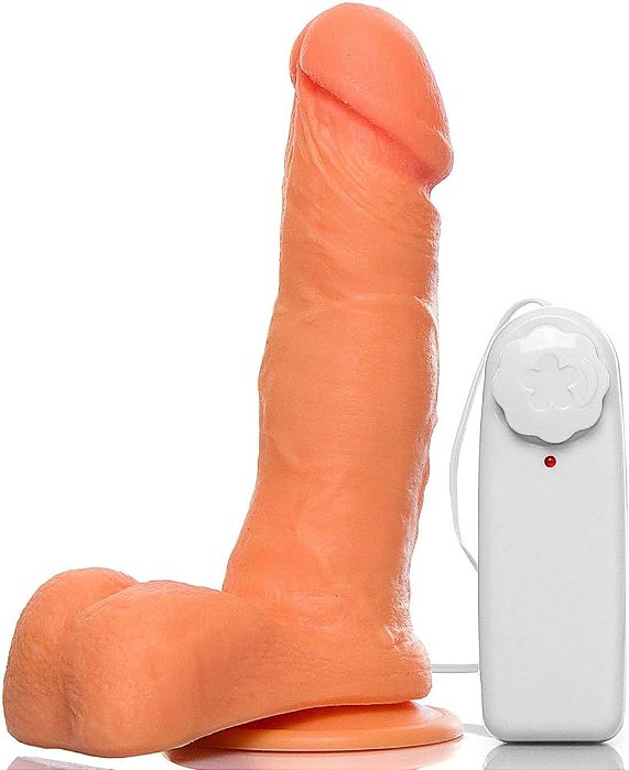 PÊNIS REALÍSTICO TESE C/ ESCROTO C/ VENTOSA C/VIBRO 16,5X4 ADÃO E EVA
