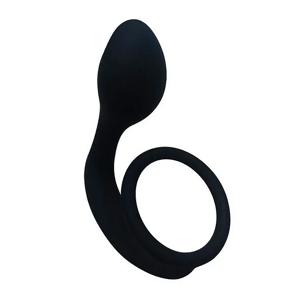 ANEL PENIANO EM SILICONE COM PLUG ANAL E ESTIMULADOR DE PRÓSTATA