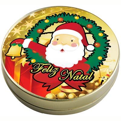 Latinha 7x2 Lembrancinha de Natal Papai Noel com Presente