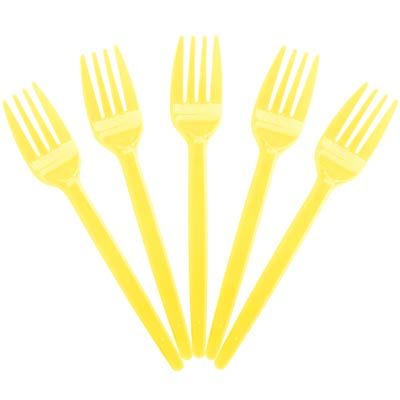 Garfo Descartável para Sobremesa Amarelo - 50 Un